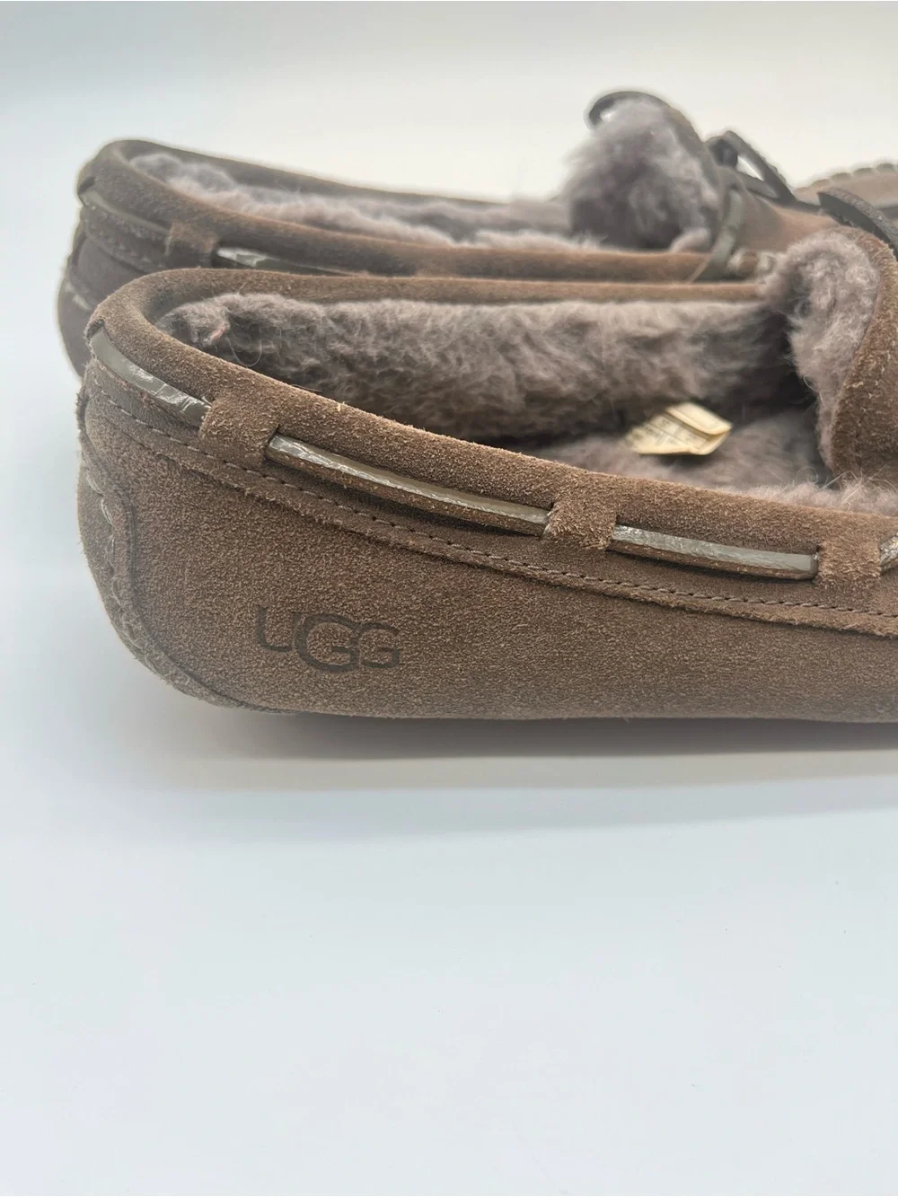UGG Mens Brown Suede Shearling Moccasin Slip-On